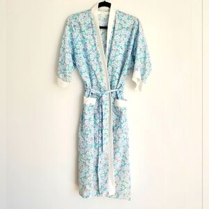 Vintage VANITY FAIR Ditsy Floral Housecoat Lightweight Robe Terry Trim Soft Thin